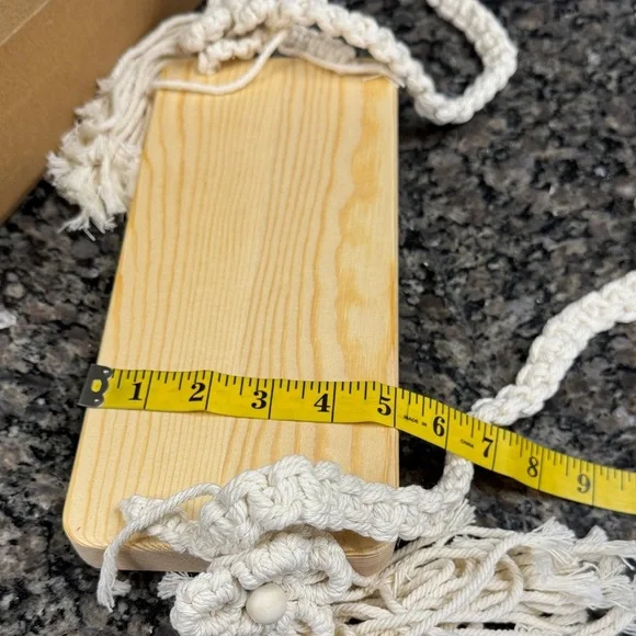 Boho Wood Shelf with Cream Macrame Tassels NEW in box - Picture 6 of 10